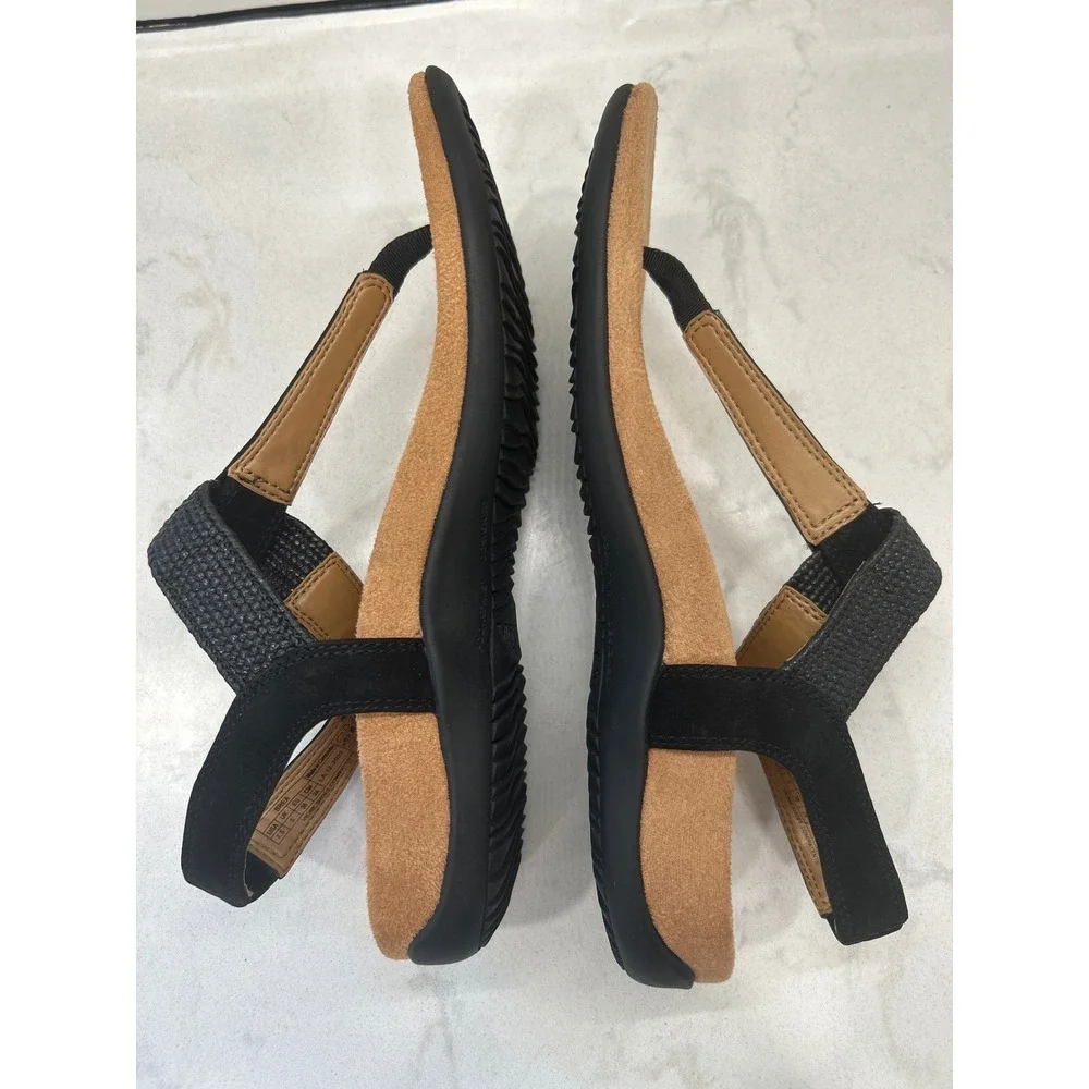 Vionic Brea Sandals Women 7.5 Black Comfortable Orthotic T-Strap Slingback